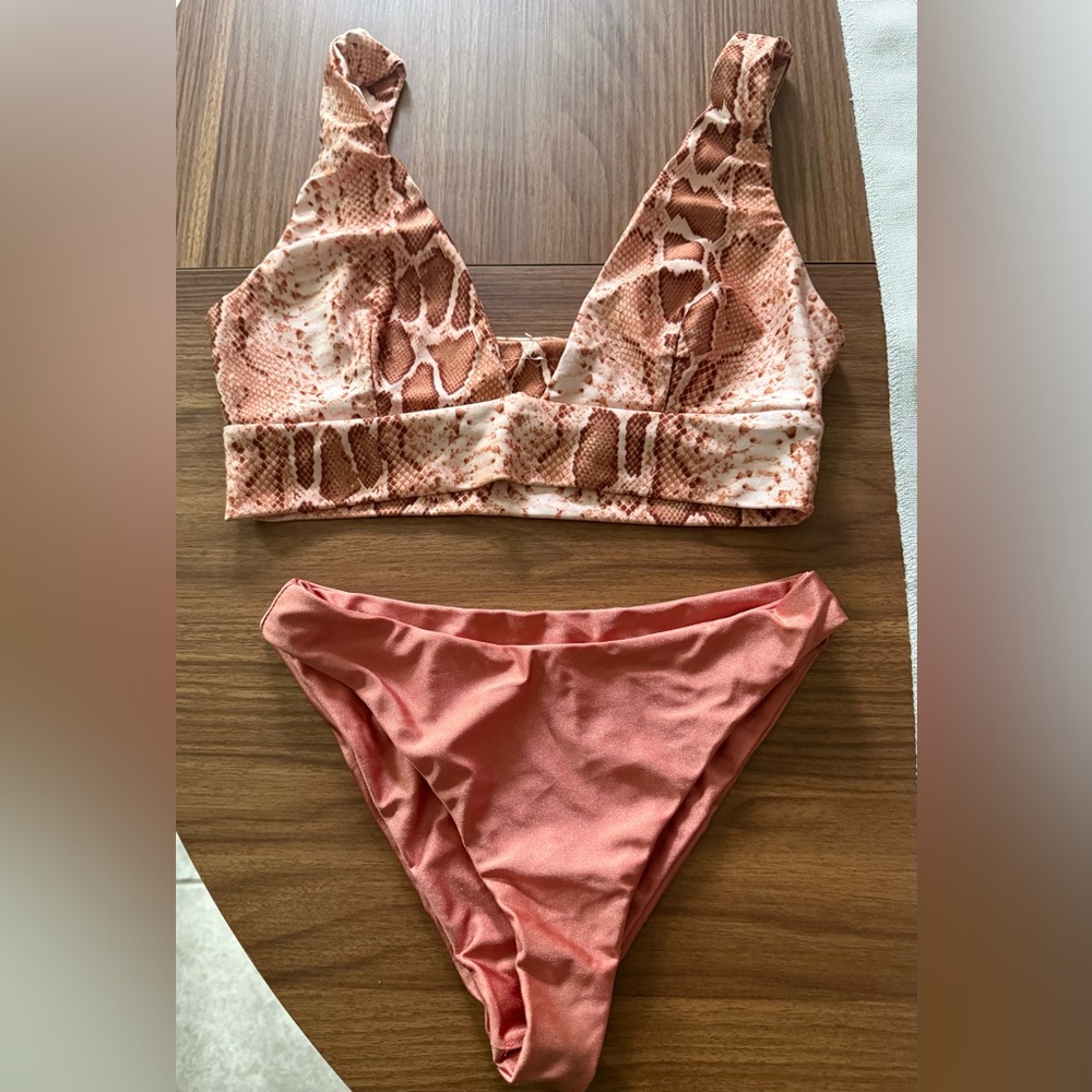 Two-Piece Bikini Set in Blush Snake Print and Rose